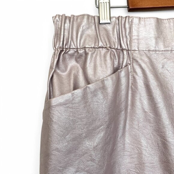Zara Basic Metallic Blush Silver High-Waisted Mini Skirt With Pockets Size L - Picture 2 of 5